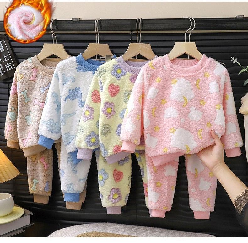 Winter Kids Pajama Set Thick Flannel Sleepwear for Boys and Girls, Warm Fleece Lined Homewear for Toddlers and Children