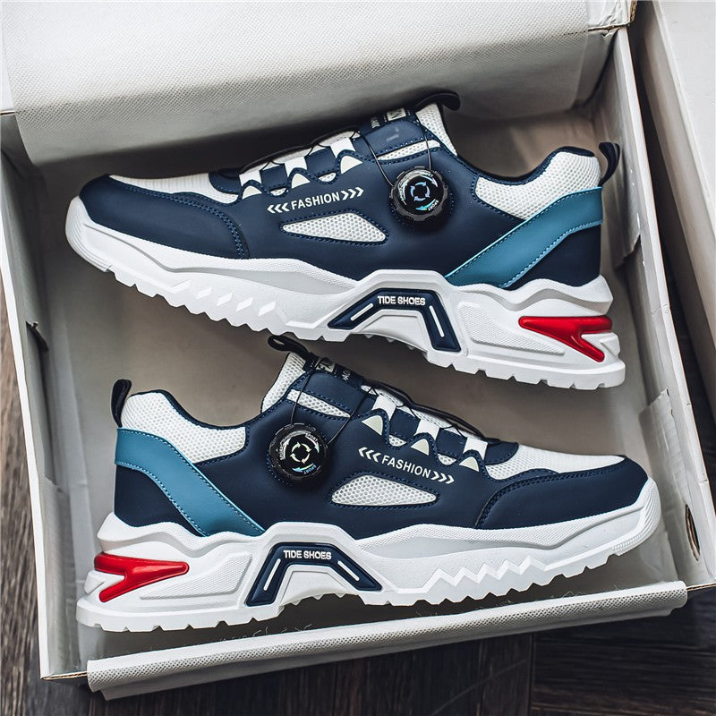 Tênis masculino coreano com fivela rotativa, moda casual, esportivo, para as quatro estações, solado macio, antiderrapante, para corrida ao ar livre, tênis de estudante
