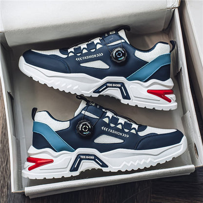 Tênis masculino coreano com fivela rotativa, moda casual, esportivo, para as quatro estações, solado macio, antiderrapante, para corrida ao ar livre, tênis de estudante