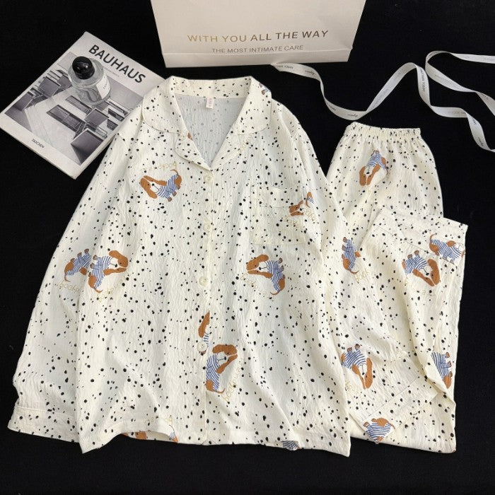 Harajuku Style Kawaii Sweet Loungewear 2 PC Set Line Star Dog Print Cute Casual Women's Pajamas Autumn Long New Fashion Homewear