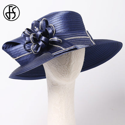 Chapéu Fedora Feminino Elegante Preto Vestido Formal Senhora Igreja Coquetel Chá Festa Chapéus Derby para Mulheres Laço Flor Aba Larga Chapéus Cloche