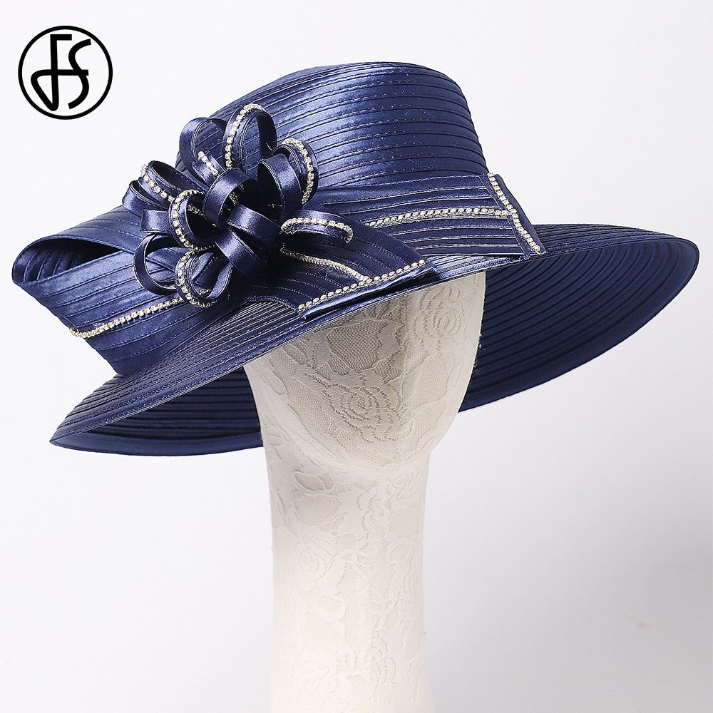 Chapéu Fedora Feminino Elegante Preto Vestido Formal Senhora Igreja Coquetel Chá Festa Chapéus Derby para Mulheres Laço Flor Aba Larga Chapéus Cloche