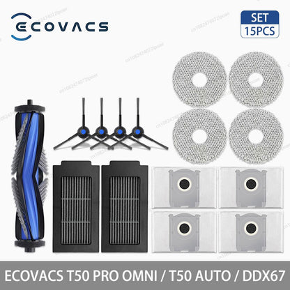 Acessórios para Aspirador Robô ECOVACS T50 PRO OMNI / T50 AUTO / DDX67 Escova Principal Escova Lateral Filtro Hepa Pano de Limpeza Saco de Pó Peças