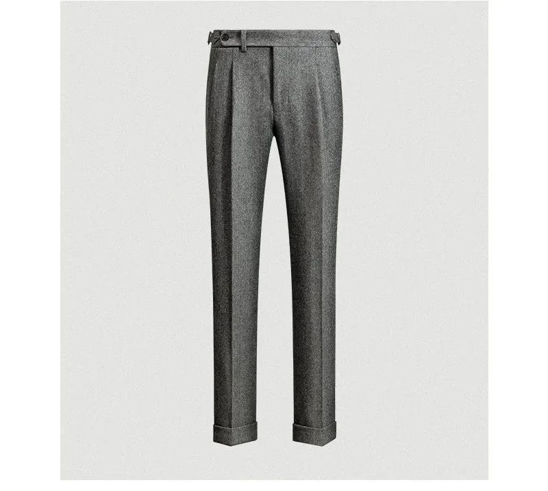 2024 Men's Autumn Winter Fashion High Waist Wool Trousers Male Tweed Casual Pockets Pants Men Long Straight Suit Pants F394