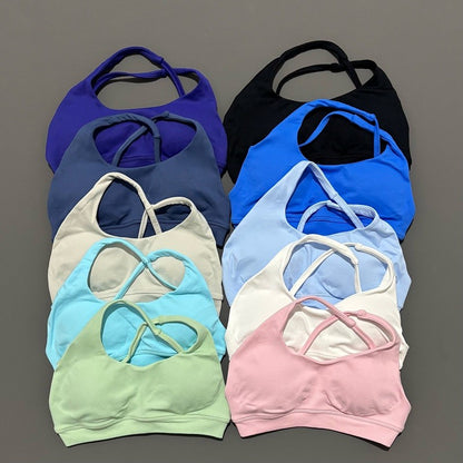 Women Asymmetric Sports Bra Seamless Yoga Top High Support Removable Chest Open Back Bra Gym Workout Underwear