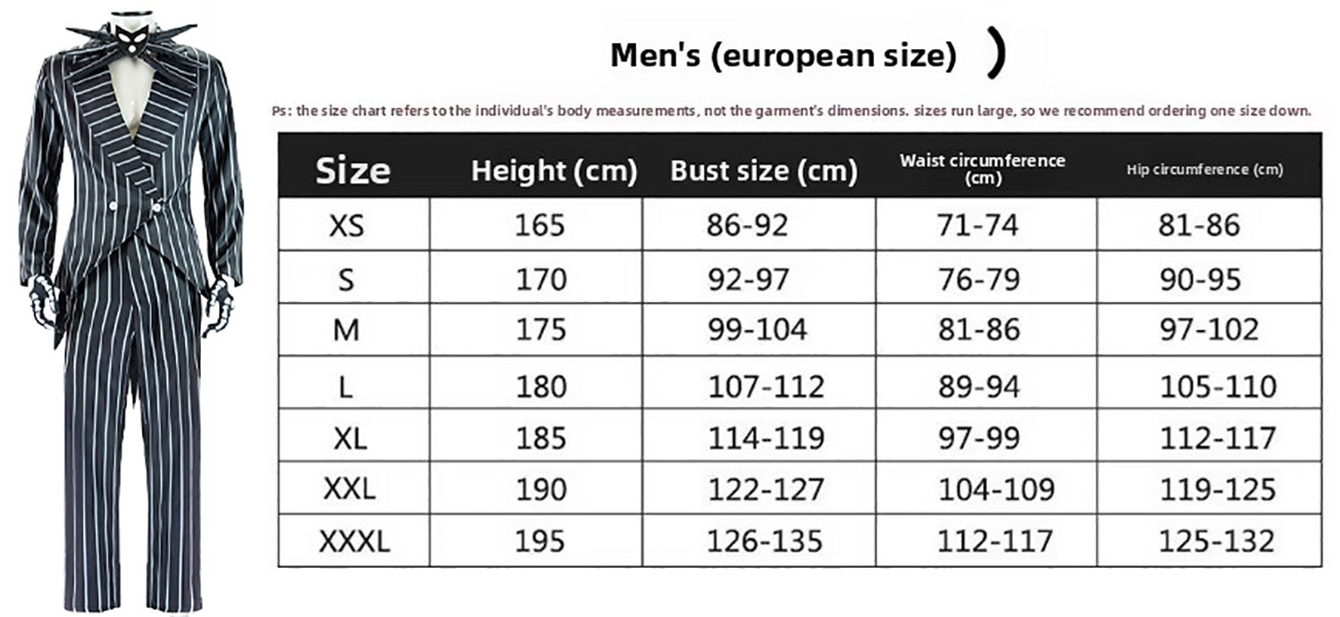 Anime Jack Skelington Black White Striped Cosplay Costume Men Retro Tailcoat Woman Dress Christmas Night Halloween Party Outfit