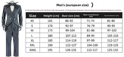 Anime Jack Skelington Black White Striped Cosplay Costume Men Retro Tailcoat Woman Dress Christmas Night Halloween Party Outfit