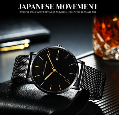 Classic Bauhaus Design Men Watch Dark Blue  Japan Quartz Waterproof Stainless Steel Fashion Business Calendar Ultra Thin Watches