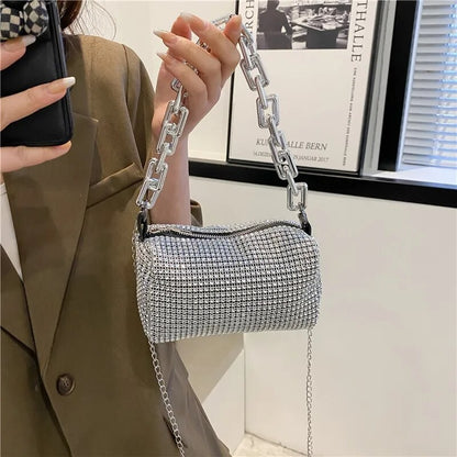 Luxury Rhinestone Bucket Bag Glitter Chain Prom Purse Women's Dinner Package Fashion Female Shoulder Bag