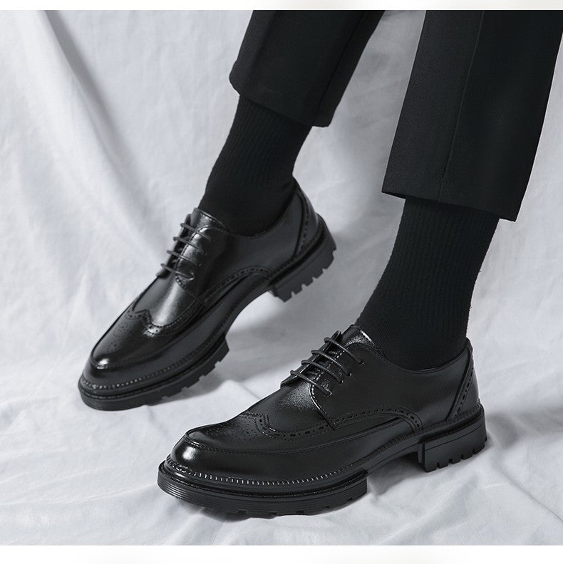 New leather shoes for young men British Brock formal business increase casual black wedding groom lace-up men's shoes