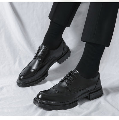 New leather shoes for young men British Brock formal business increase casual black wedding groom lace-up men's shoes