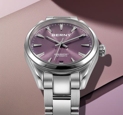 BERNY Automatic Women Watch PT5000 Sapphire Mechanical Elegant Women's Swim Watches 20ATM Full Stainless steel Swim Wristwatch