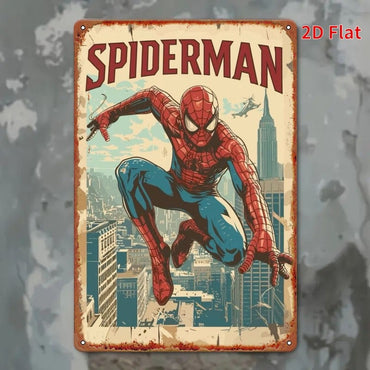 [2D Flat] 1pc Spiderman & Deadpool "Romantic" Metal Wall Art - 20.32x30.48 cm, Indoor/Outdoor Decor, Iron Sign with Vintage City