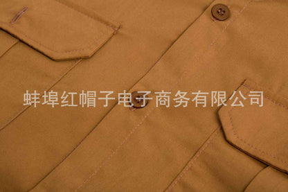 New 2025 Men's Summer Short Sleeve Solid Safari Shirt Loose Casual Cargo Shirt Double Pocket Lapel Button-up Men Work Shirt Tops