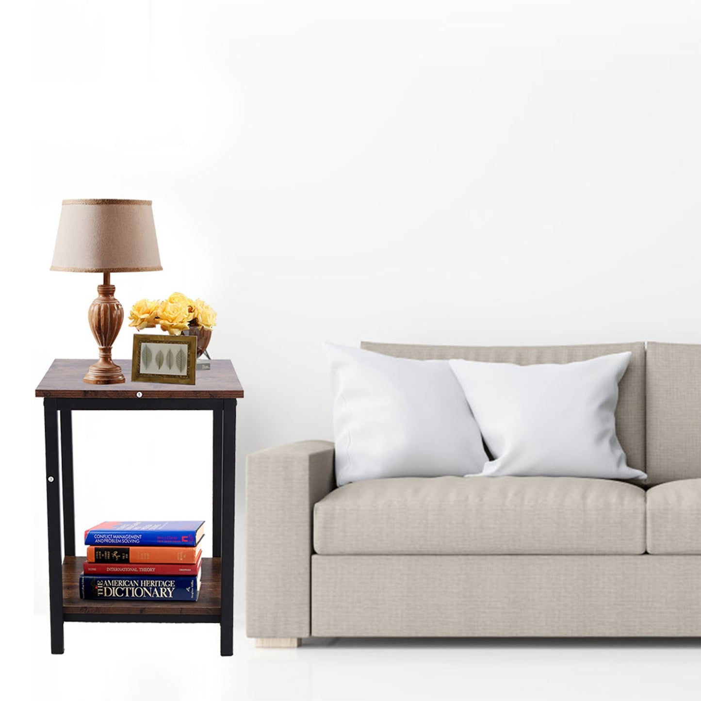 Bedroom Side Table Simple Double Layer Storage Cabinet Side Industrial Coffee Table Desk for Living Room Household Supplies