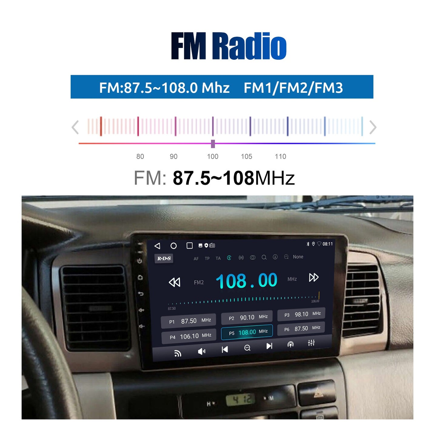 Rádio Automotivo 9" Android 14 Para Toyota Corolla E120 EX 2000 2001 2002 2003 2004 2Din Player Multimídia GPS Navi Central Multimídia WIFI
