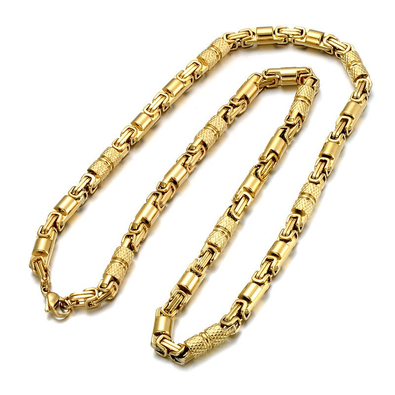Colar Bicicleta Rock Punk HipHop 6mm Banhado a Ouro Joias Masculinas Femininas Corrente Bizantina de Aço Inoxidável Presentes