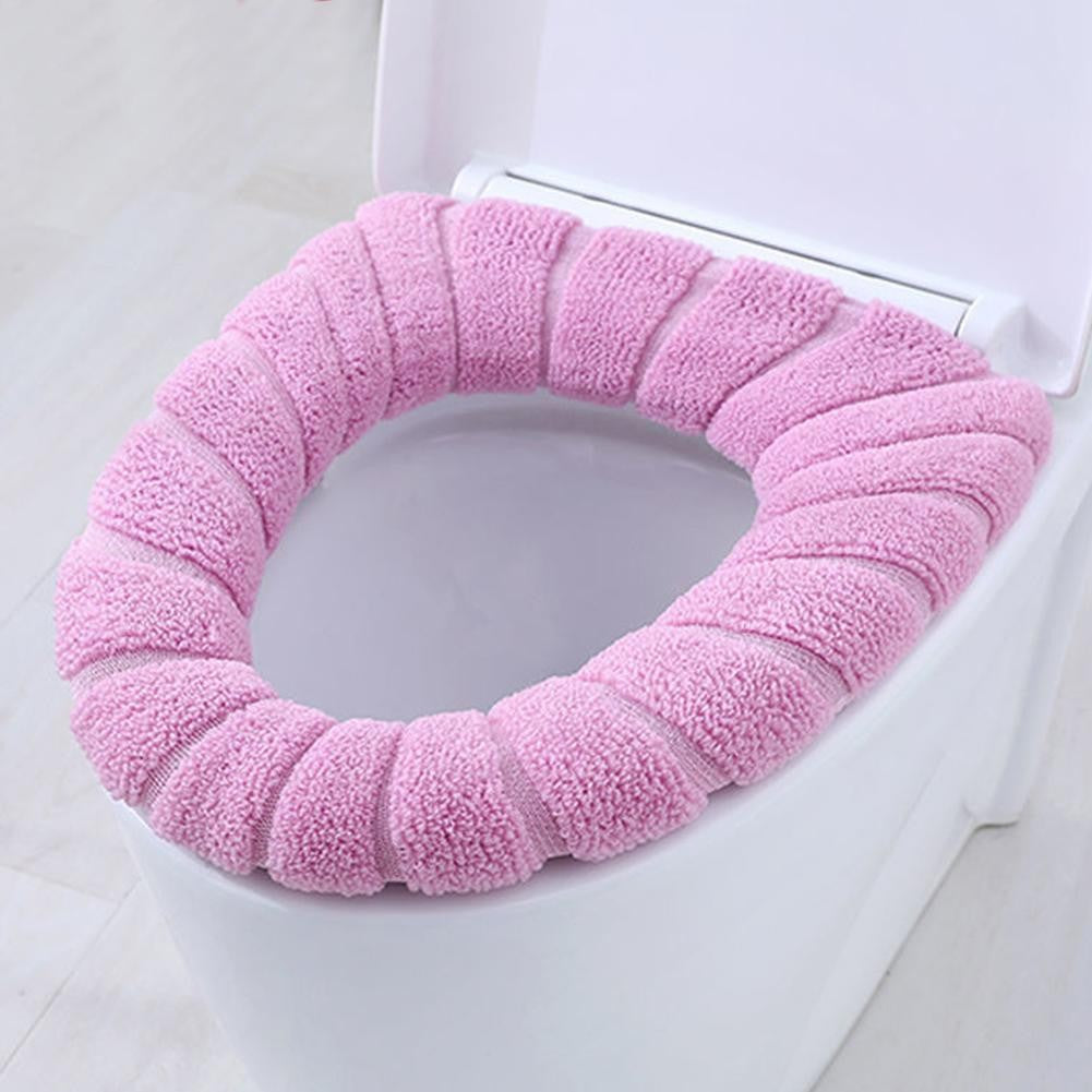 Assento Sanitário Quente de Inverno Capa de Vaso Sanitário Tapete 1Pç Acessórios de Banheiro Laváveis Tricô Cor Pura Almofada Macia em Formato de O Assento do Vaso Sanitário