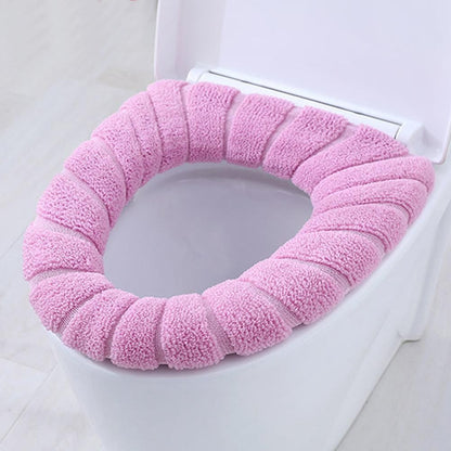 Assento Sanitário Quente de Inverno Capa de Vaso Sanitário Tapete 1Pç Acessórios de Banheiro Laváveis Tricô Cor Pura Almofada Macia em Formato de O Assento do Vaso Sanitário