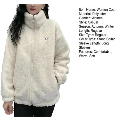 Fleece Fluffy Jacket Streetwear Harajuku Zipper Coat Woman Lightweight Jacket Autumn Winter Plush Warm Jacket Splice Coat