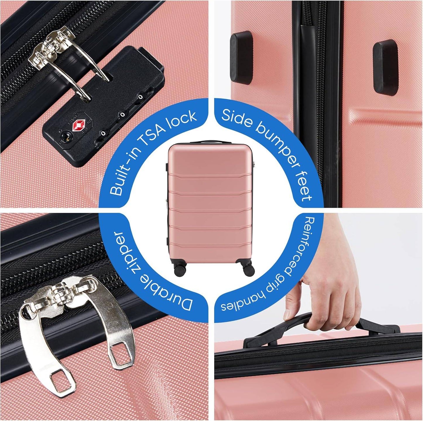 24 Inch Luggage, Hardside Suitcase with Spinner Wheels, TSA Approved Lock, Expandable Medium Suitcase for Travel & Business–Pink