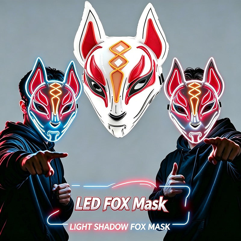 LED Fox Mask Neon Light Up Japanese Kitsune Mask for Halloween Cosplay Party Rave Festival Costume Glowing EL Wire Masque