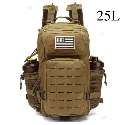 Mochila Tática 25L/50L Caça MOLLE Bolsa GYM Para Homens EDC Caminhada Ao Ar Livre Com 2 Porta-Garrafas