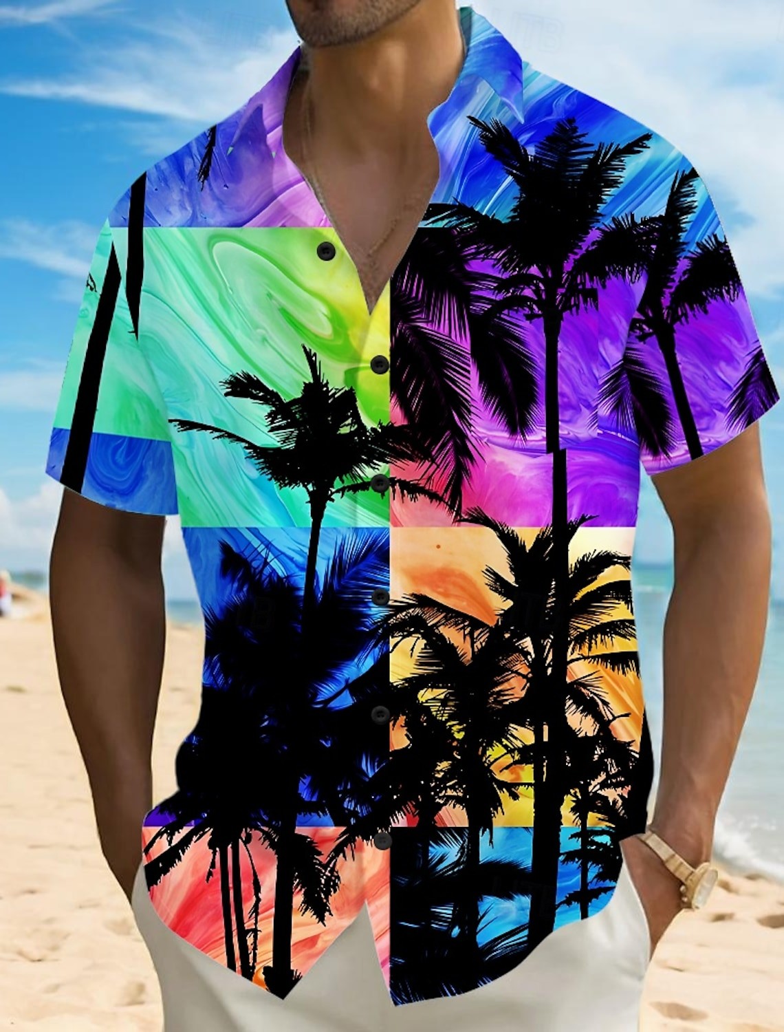 Fashion Men's Hawaiian Shirt 3D Printed Landscape Tropical Plants Shirt  short sleeved  summer casual Aloha shirt for mens
