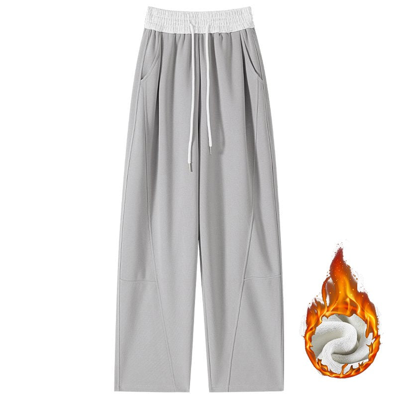 Winter Lady Hot Sale High Waist Thermal Plush Pants Women Chic Straight Leg Fleece Trousers Girls Snow Warm Casual Pants