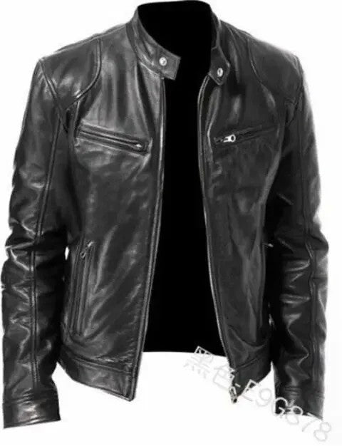 2025 Autumn/Winter New Fashionable PU Leather Men's Casual Jacket Wholesale Amazon European Style Motorcycle Leather Coat