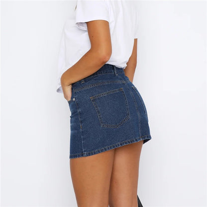 Imcute Women Y2k Denim Mini Skirt Fashion Low Rise A-Line Slim Fit Button Up Summer Trendy Short Jean Skirt with Pockets