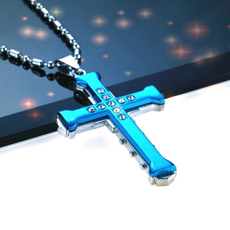 2025 Novo Colar com Pingente Cruz para Homens Simples Legal Zircônia Ouro Preto Corrente de Aço Inoxidável Joia Hip Hop Punk Presente