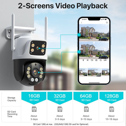 Dual Lens 360º Wifi Camera IP66 Security Protection 8MP 4K Wireless Outdoor Human Detection ICSEE Video Surveillance PTZ Camera