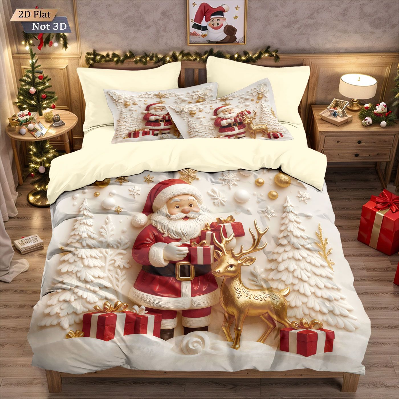 Jogo de Cama Sem Fio com Estampa de Boneco de Neve Feliz Natal 3 Peças Vários Tamanhos Decoração de Quarto Lavável na Máquina