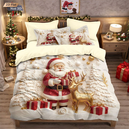 Jogo de Cama Sem Fio com Estampa de Boneco de Neve Feliz Natal 3 Peças Vários Tamanhos Decoração de Quarto Lavável na Máquina