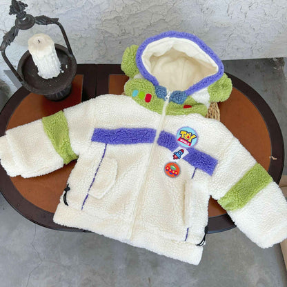 Jaqueta Infantil de Algodão Acolchoada Grossa Textura Premium com Capuz Contrastante de Cores da Disney Buzz Lightyear