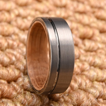 8mm Brushed Finishing Tungsten Ring Wine Barrel Wood Inner Ring, Mens Wedding band Ring Engagement Party Fashion Jewelry Gift
