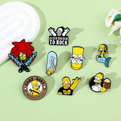 8 Peças The Simpsons Esmalte Pin Desenho Animado Bart Simpson Homer Jay Simpson Broche de Metal Jaqueta Jeans Lapela Joias Brinquedo