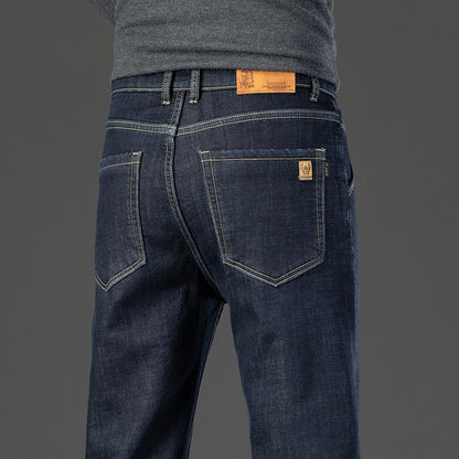 28-40 Large Size Winter Men Plush Thick Fleece Trouser Lambswool Thermal Jeans Casual Pants Windproof Warm Cotton Denim Pants