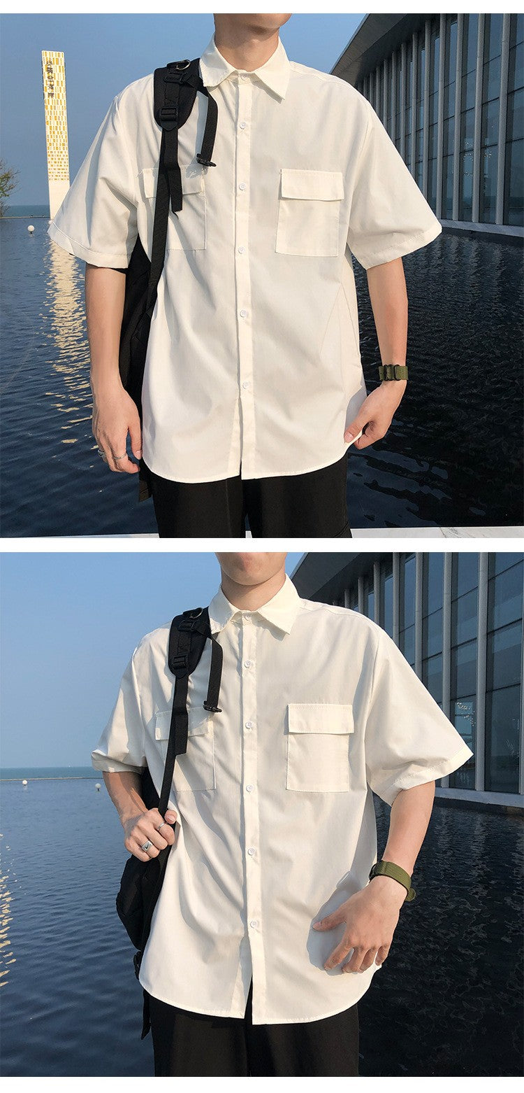 Summer Basic Shirts for Men 2025 New Half Sleeve Cargo Shirts Loose Casual Lapel Cardigan Tops Male Shirt Coats Retro Streetwear