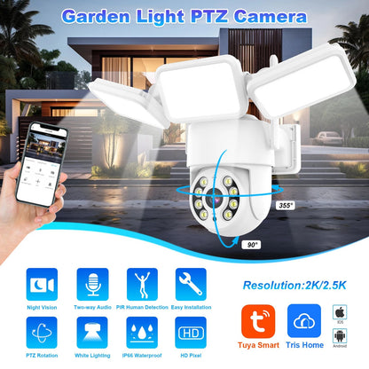 4MP Floodlight Camera Wifi PTZ Outdoor AI Humanoid Tracking Night Vision Cameras CCTV Smart Home Security Protection  Icsee App