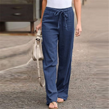 2025 Autumn Women's Summer Elastic Waist Pure Cotton Hemp Strap Loose Pants
