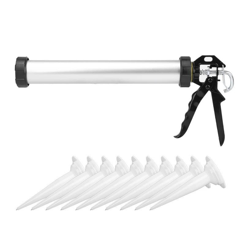 1unid. Pistola de Calafetar de Silicone de Tubo de Alumínio 600ml com 10 Bicos para Calafetagem e Cola de Vidro
