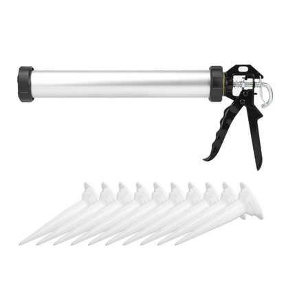 1unid. Pistola de Calafetar de Silicone de Tubo de Alumínio 600ml com 10 Bicos para Calafetagem e Cola de Vidro