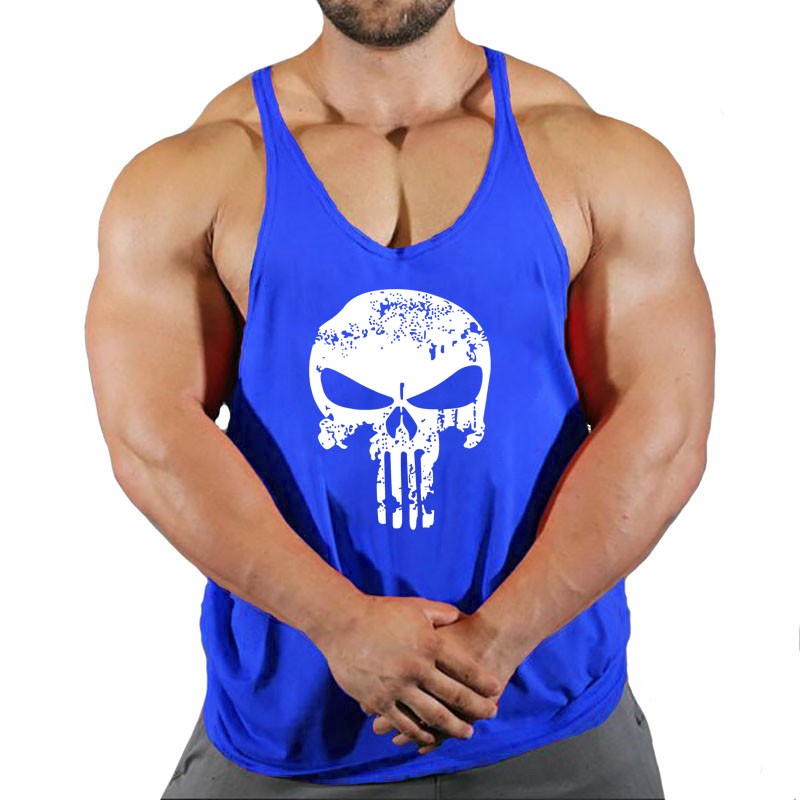 Skull Strong Print Clothing Bodybuilding Cotton Gym Tank Tops Men Sleeveless Und