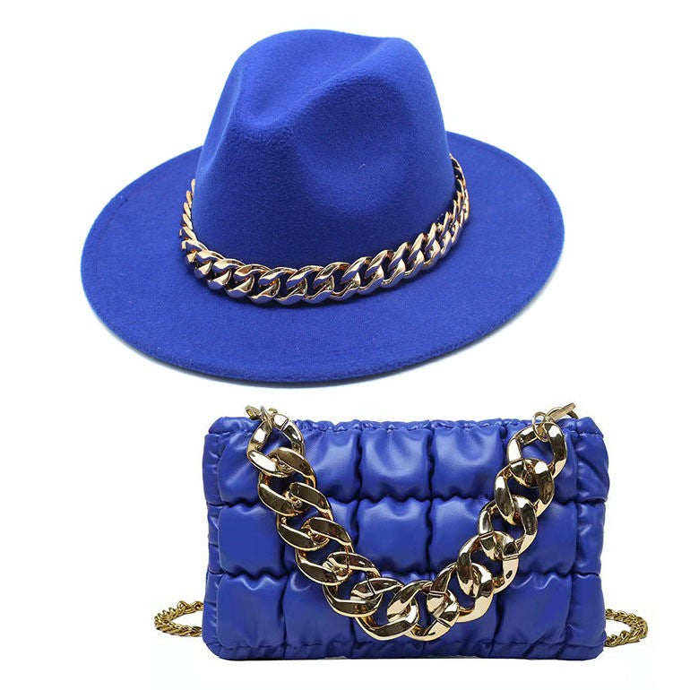 Conjuntos de 2 Peças para Mulheres com Bolsa Grande e Corrente, Chapéu Fedora, Moda 2022, Luxo, Festa, Casamento, Chapéu de Jazz ?????