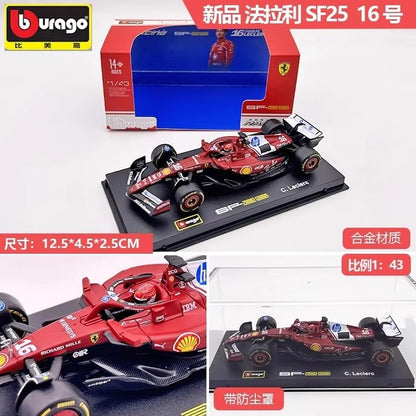 Novo Estoque Bburago 2025 F1 1:43 Sf-25 Leclerc Hamilton Rb21 Verstappen Mcl39 W16 Versão Capacete Modelo Miniatura de Liga Brinquedos Personalizados