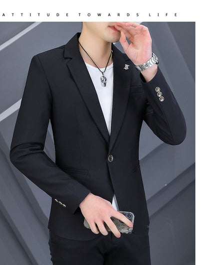 High-quality, fashionable, stylish, versatile and trendy business casual suit men's solid color fitted top