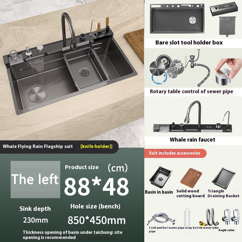 Stainless Steel Waterfall Kitchen Sink Digital Display Faucet Set Embossed Extra Large Single Slot Multiple Types of sinks