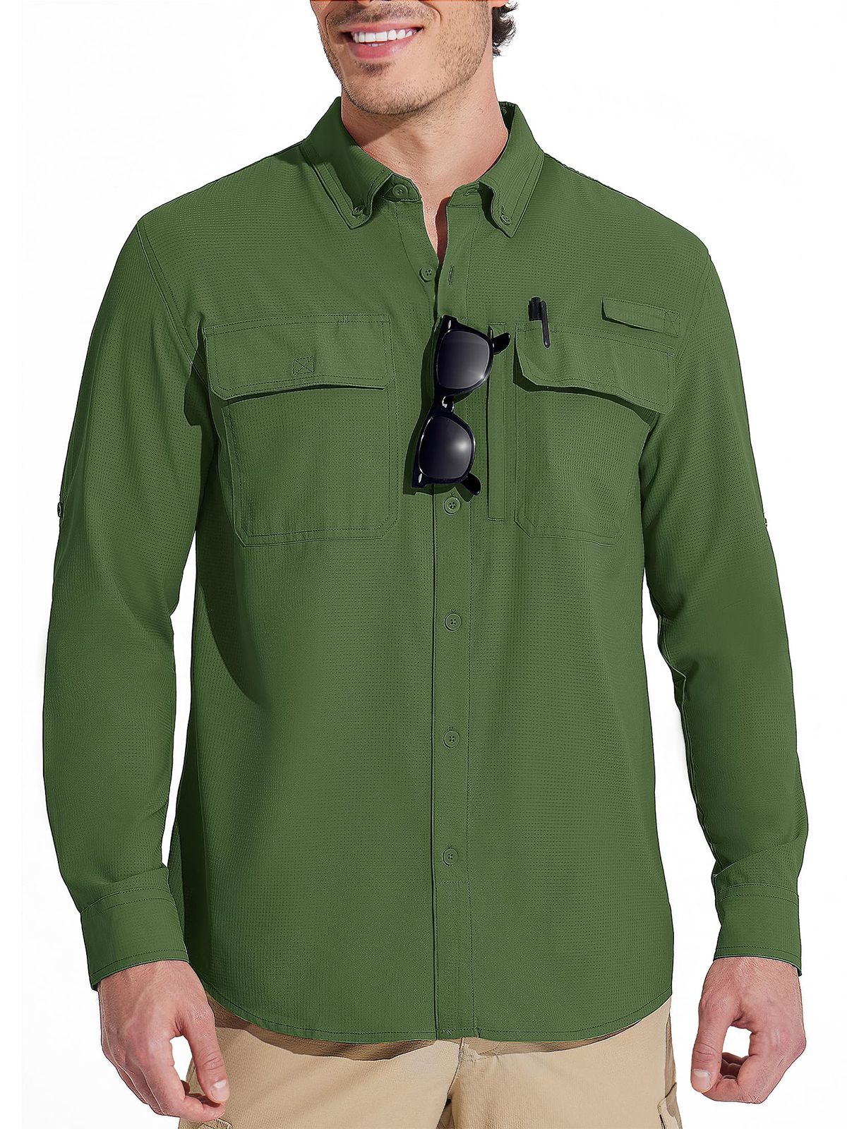 MAGCOMSEN Sun Protection Shirt Quick Dry Long Sleeve Mesh Breathable Shirt Multi Pockets Fishing Shirts Hiking Work Cargo Shirts